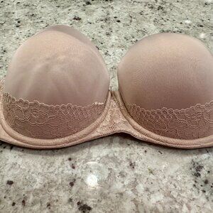Torrid 46C Bra Beige Push-Up Strapless Lace Trim Underwire No Straps Included
